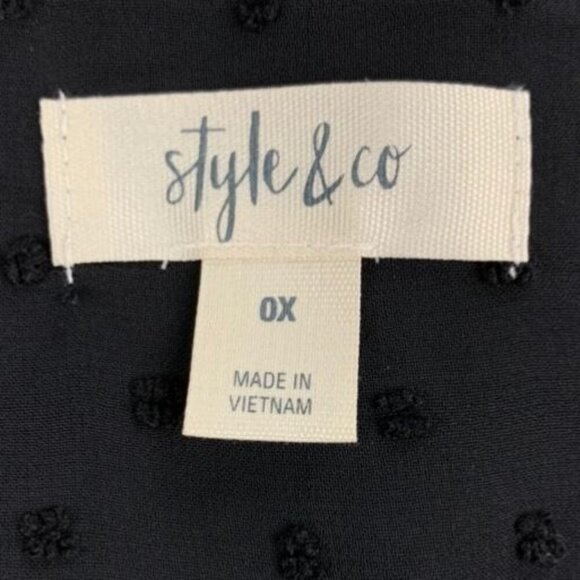 Style & Co Mixed-Media Sheer-Sleeve V-Neck Women's Blouses Black Plus Size 0X - Picture 6 of 10